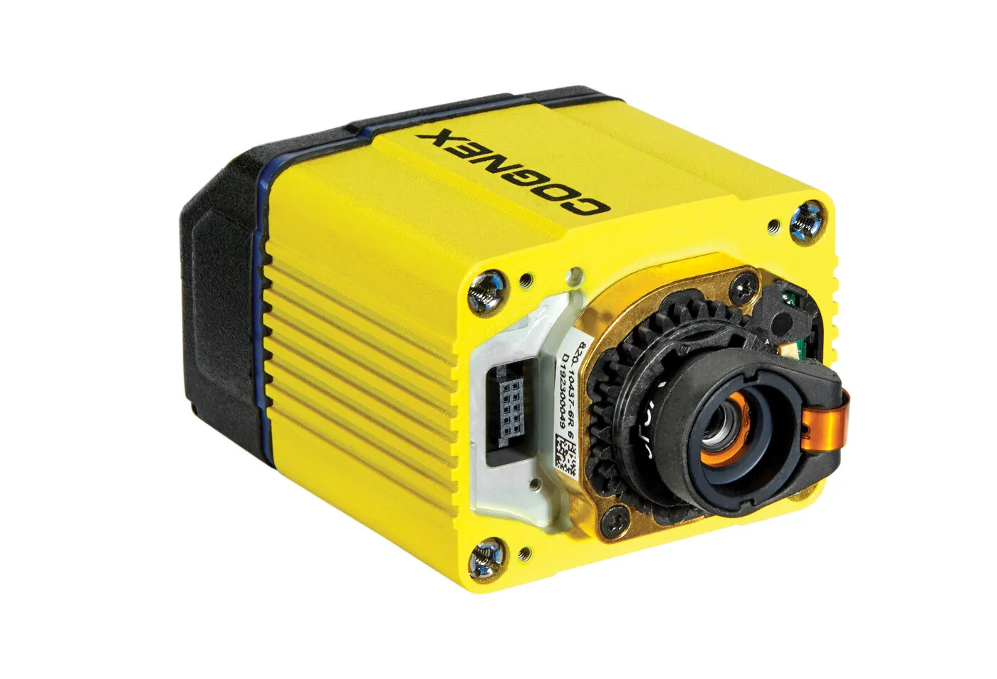 Cognex DataMan 高速液態鏡頭（HSLL）讀碼器，金色齒輪狀組件即為液態鏡頭模組