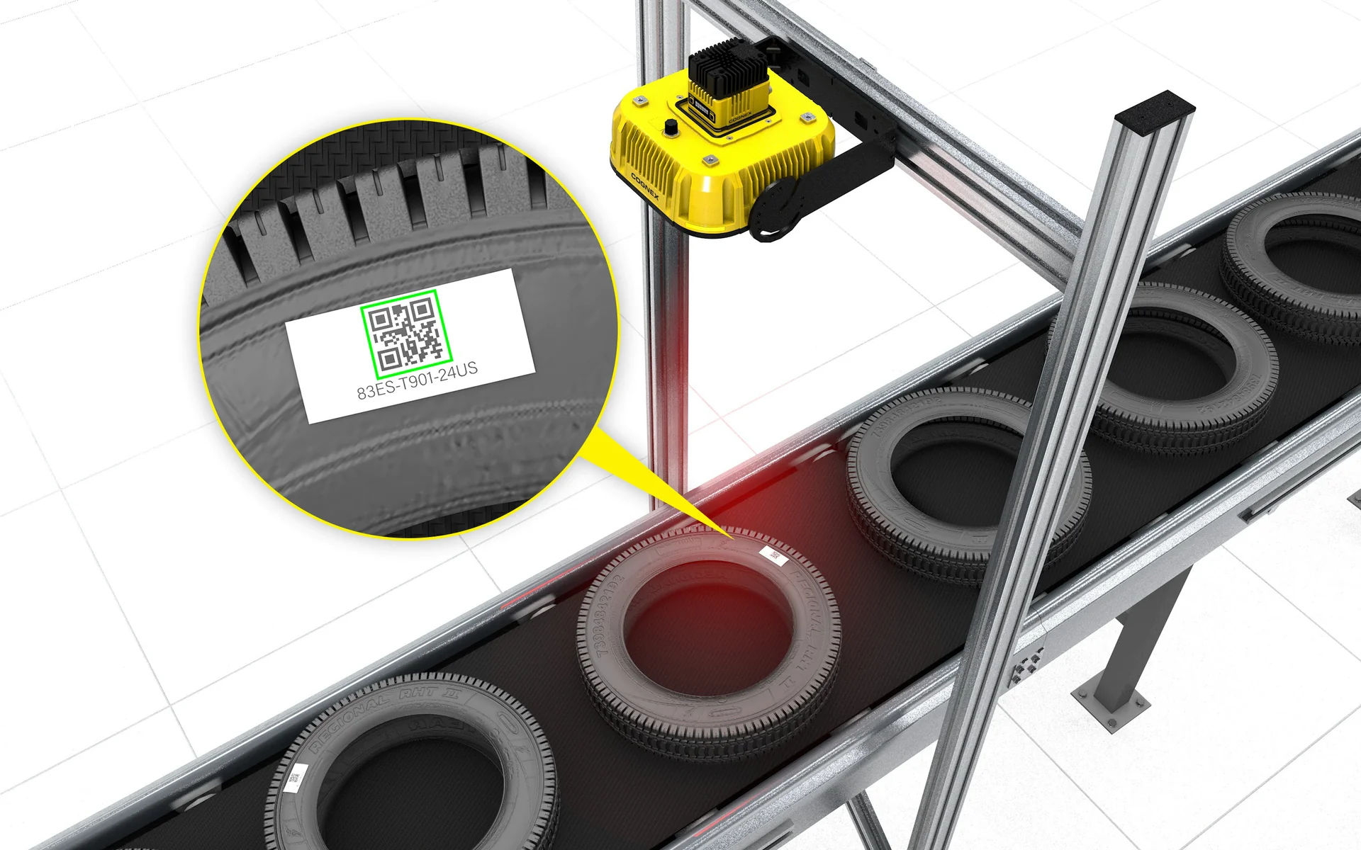輪胎側面條碼高速讀取 · Cognex DataMan 380