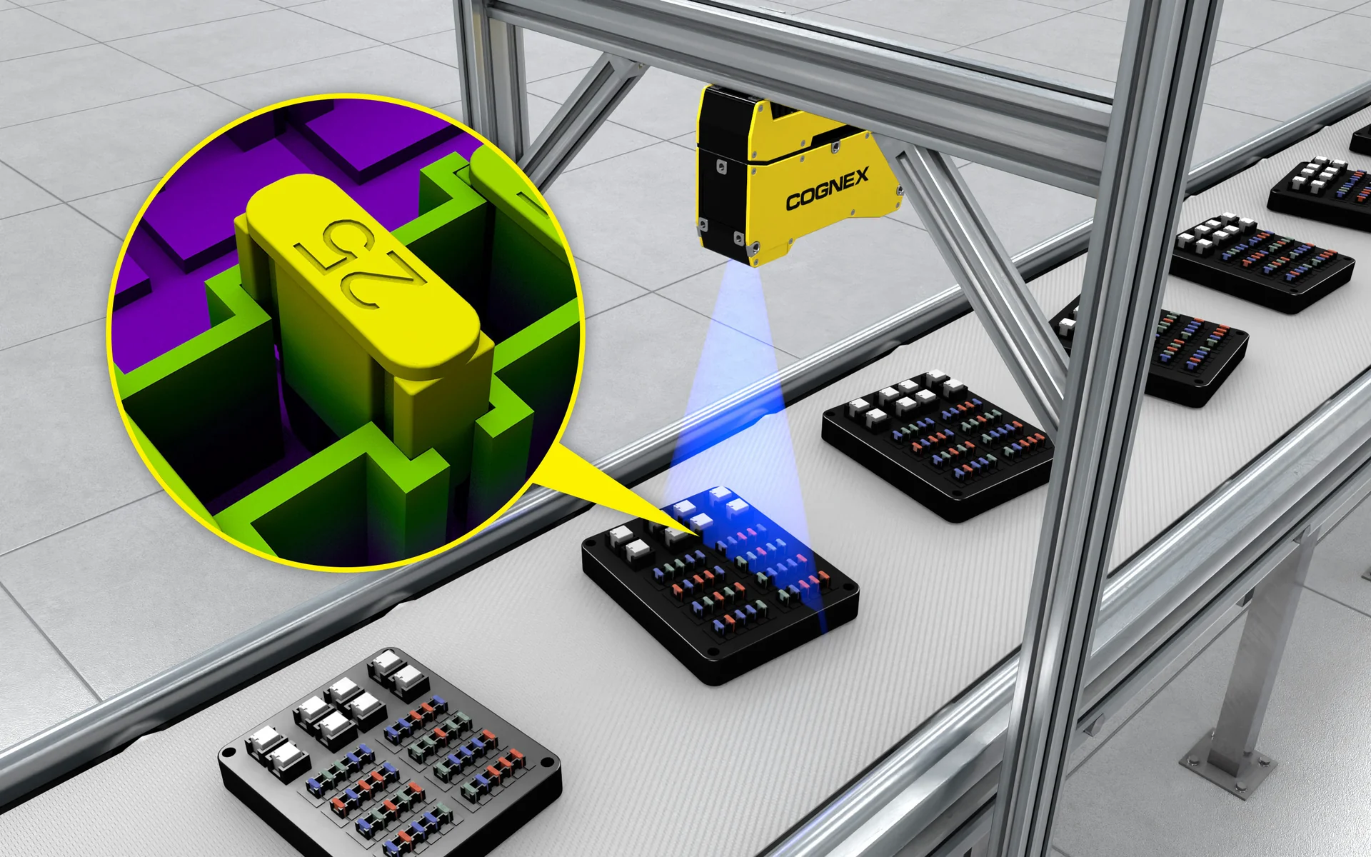 Cognex In-Sight L38 系列 3D 雷射位移感測器，汽車保險絲盒立體分類檢測